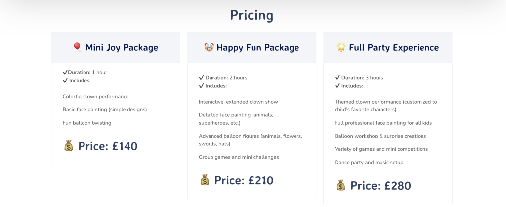 clown-package-pricing